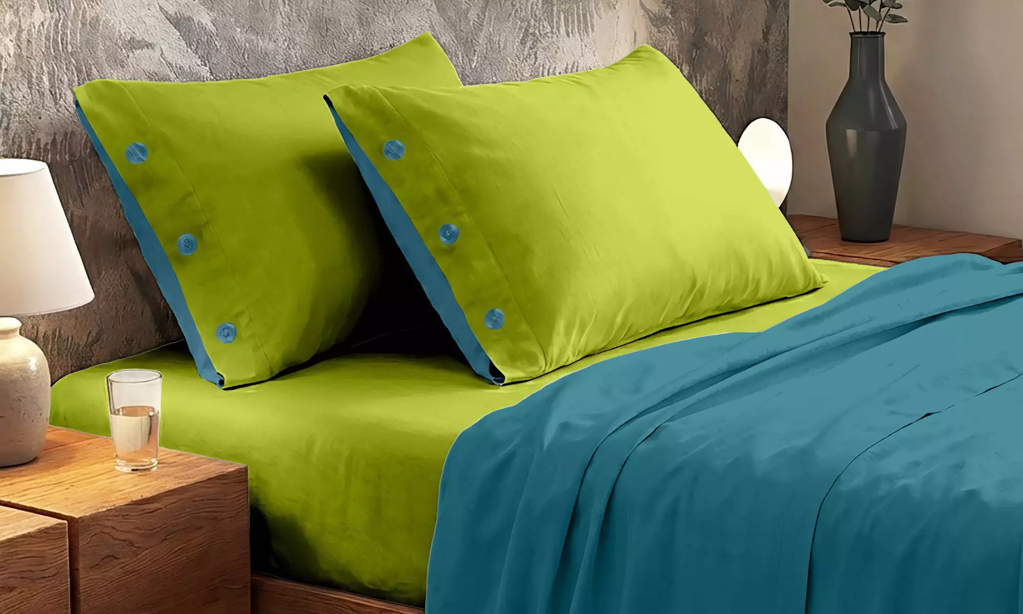 Completo lenzuola bicolore matrimoniale in cotone