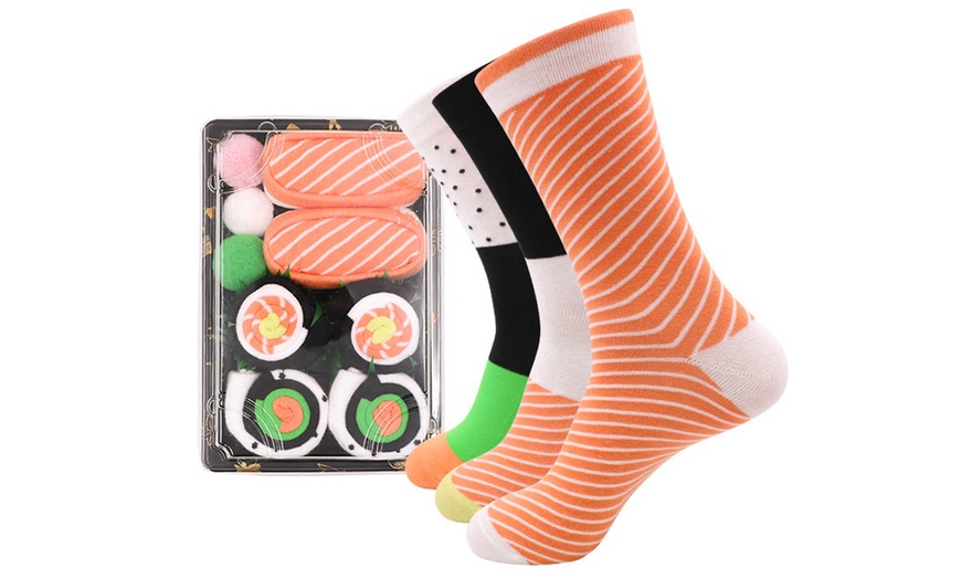 Image 2: 3, 4 or 5 Pairs of Salmon Sushi Funny Socks
