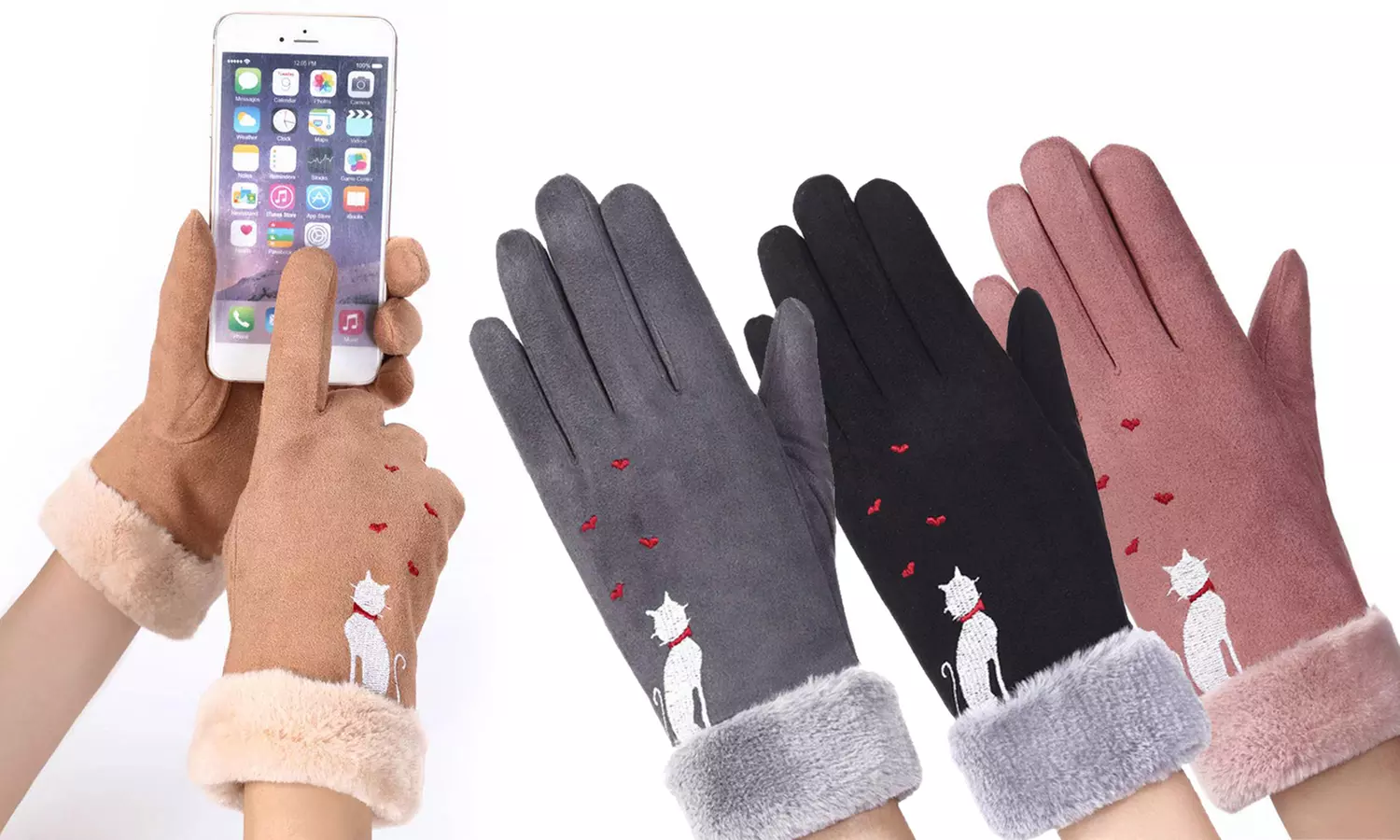 1 ou 2 paires de gants tactiles et chauds avec broderie - Primary Image