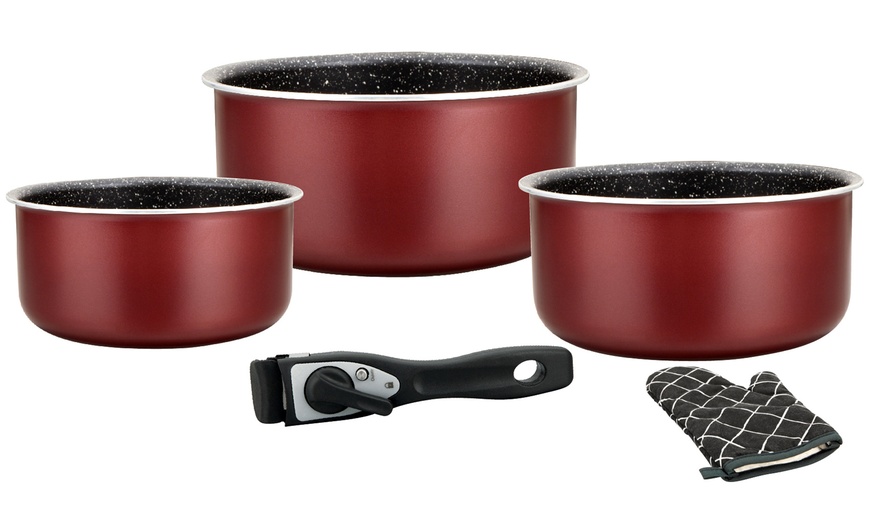 Image 6: 5-, 7-, oder 17-tlg. Herzberg Kochgeschirr-Set mit abnehmbarem Griff