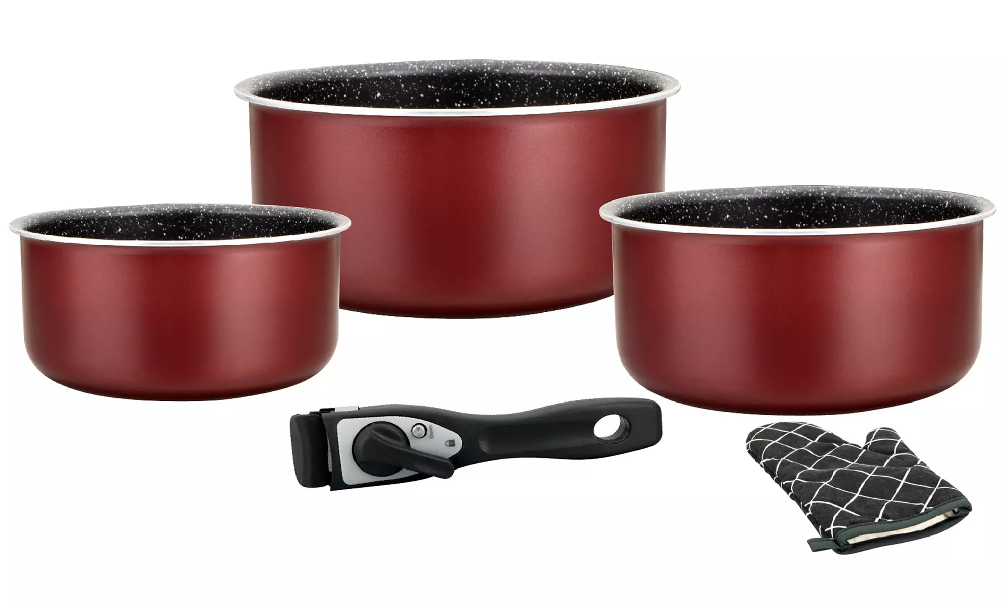 5-, 7-, oder 17-tlg. Herzberg Kochgeschirr-Set mit abnehmbarem Griff