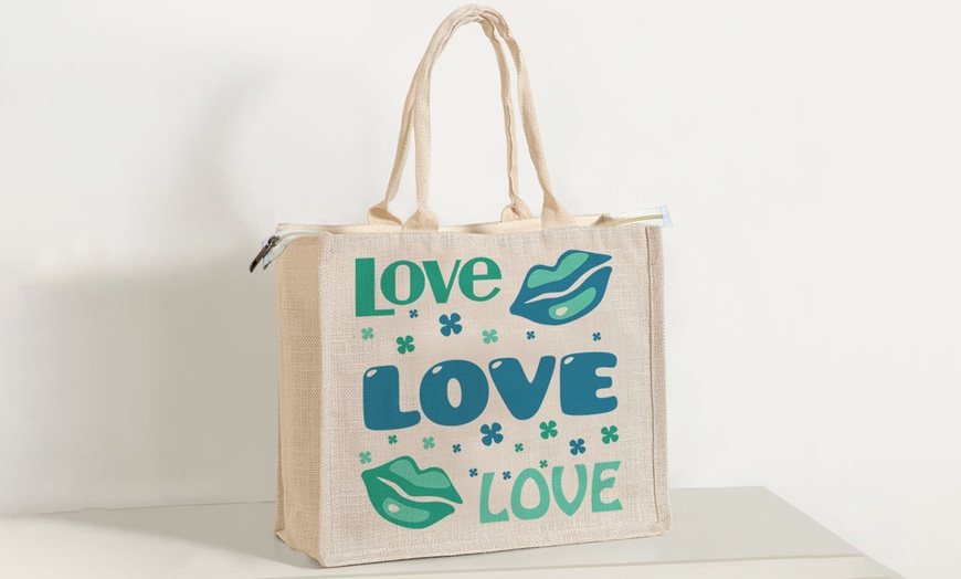 Image 17: Printed Zippered Hessian Bag