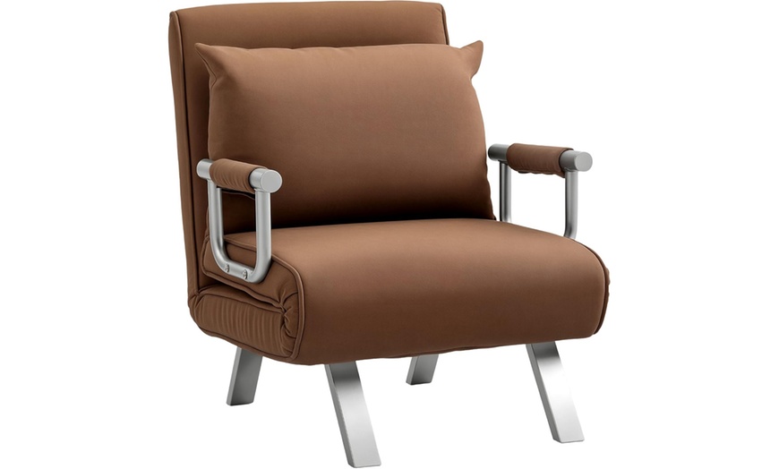 Image 2: HomCom 4-in-1 Chair Bed, Faux Suede & Velvet Feel