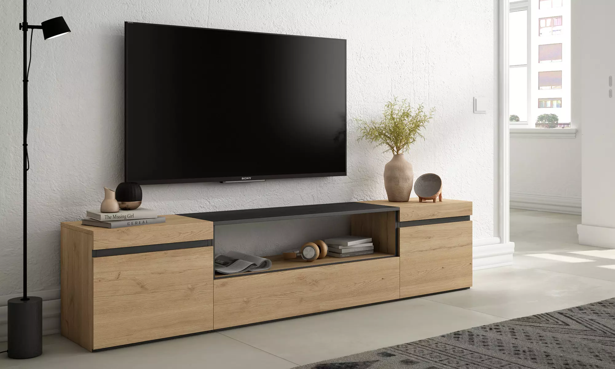 Mueble TV avec cheminée électrique ou espace de rangement