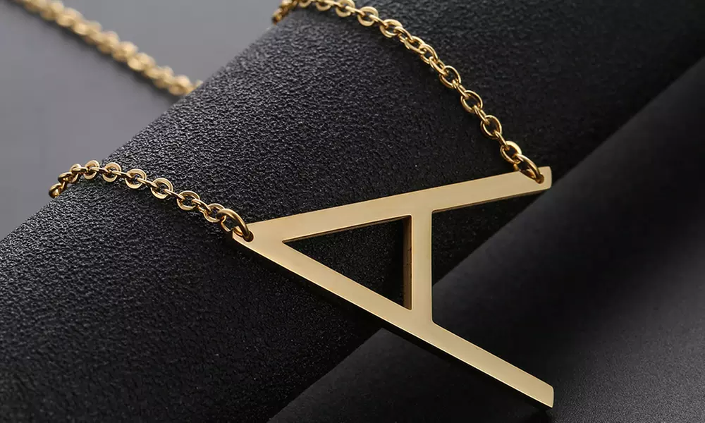 18K Gold Plated Sideways Initial Charm Necklace by Diane Lo'ren - Primary Image