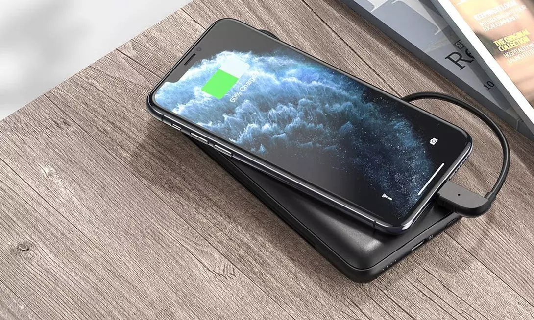 CHOETECH Power Bank with Built-in USB-C and Lightning Cables 10,000 mAh Charger