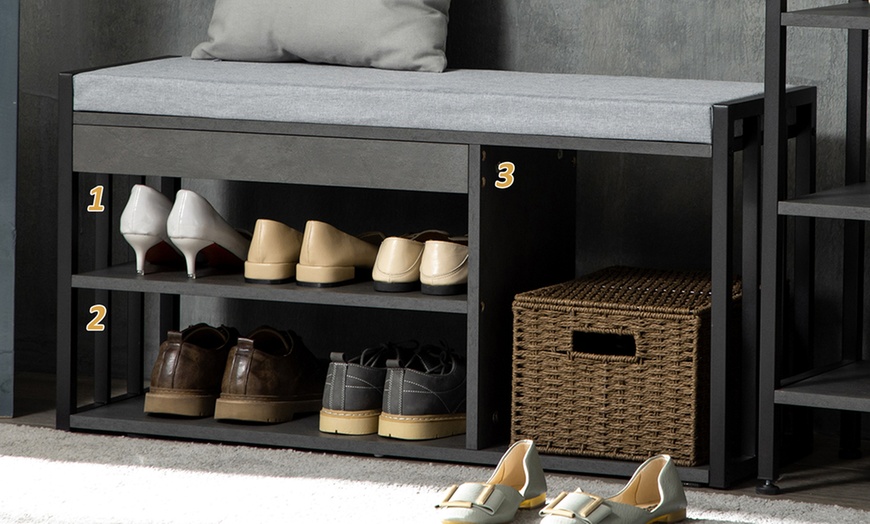 Image 6: HOMCOM Shoe Storage Bench with Padded Seat and Boot Shelf