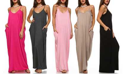 Isaac Liev Women's Oversized Casual Maxi Dress with Pockets