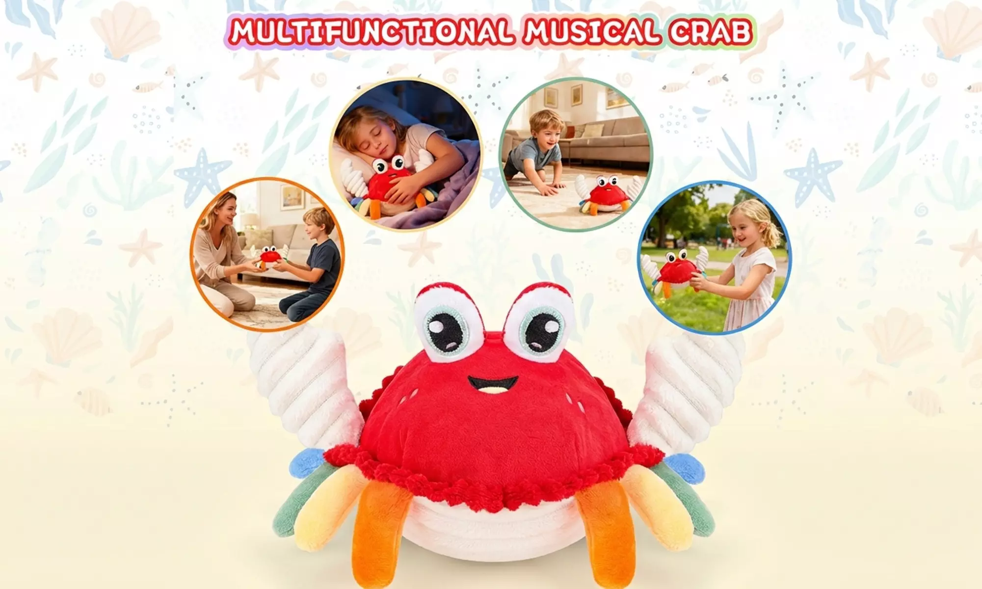 deAO Toys Plush Dancing Crab Musical Toy with Lights