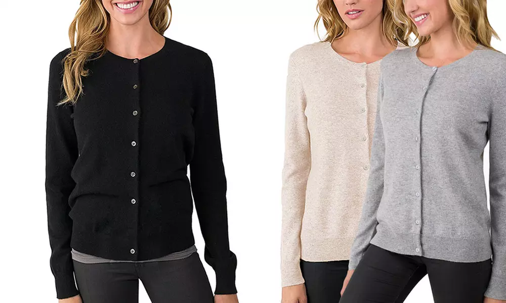 1x oder 2x Damen-Cardigan aus Kaschmir in Schwarz, Grau oder Sand - Primary Image