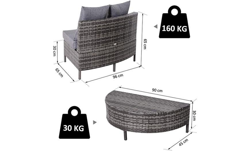 Image 6: Outsunny Half Moon Circle Rattan Outdoor Furniture Set