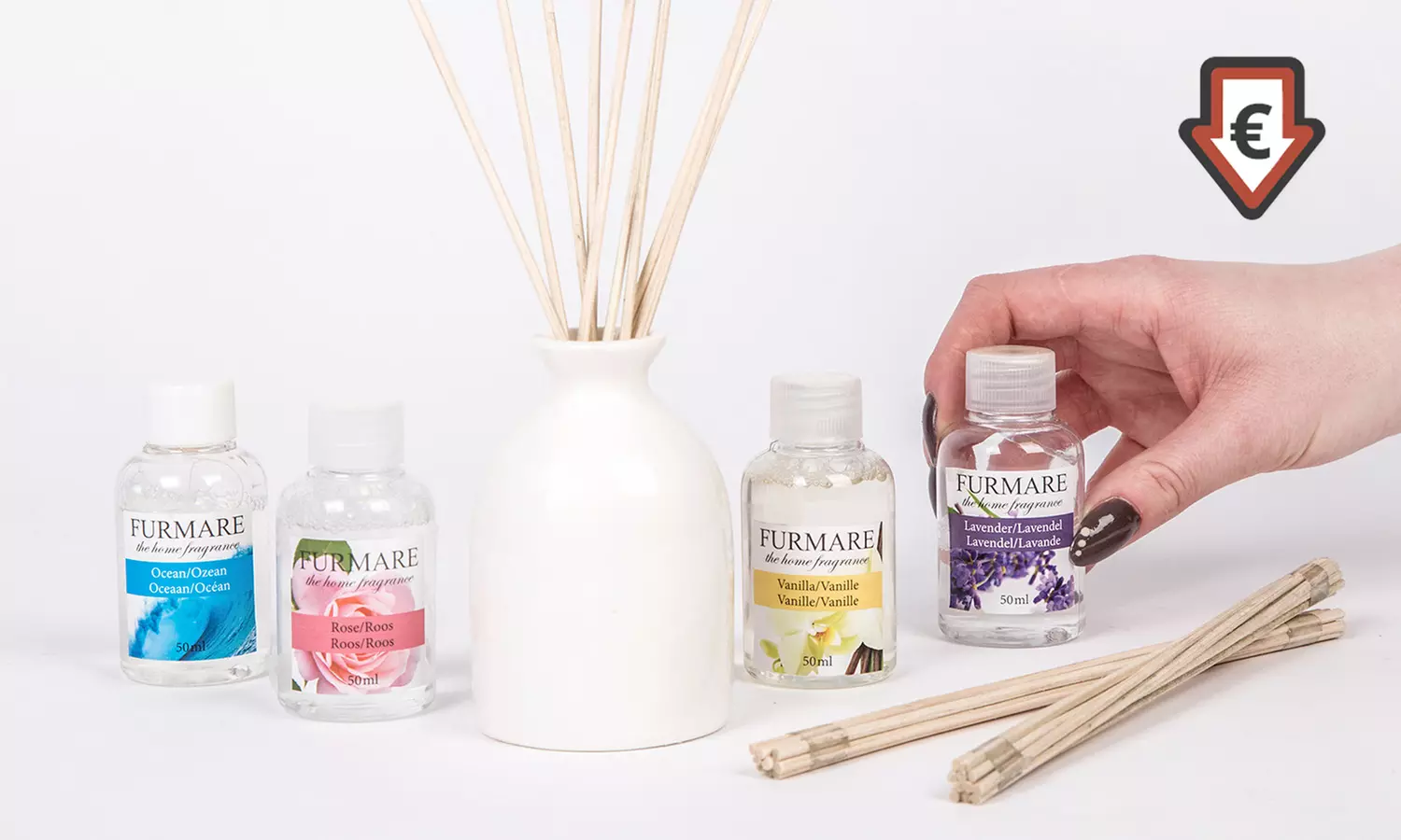 1x oder 2x Duftvase mit 4 Schilfstäbchen und 4 Duften - Primary Image
