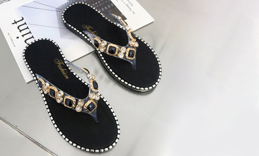 Image 4: Women's Casual Rhinestone Flip-Flops With Free Delivery