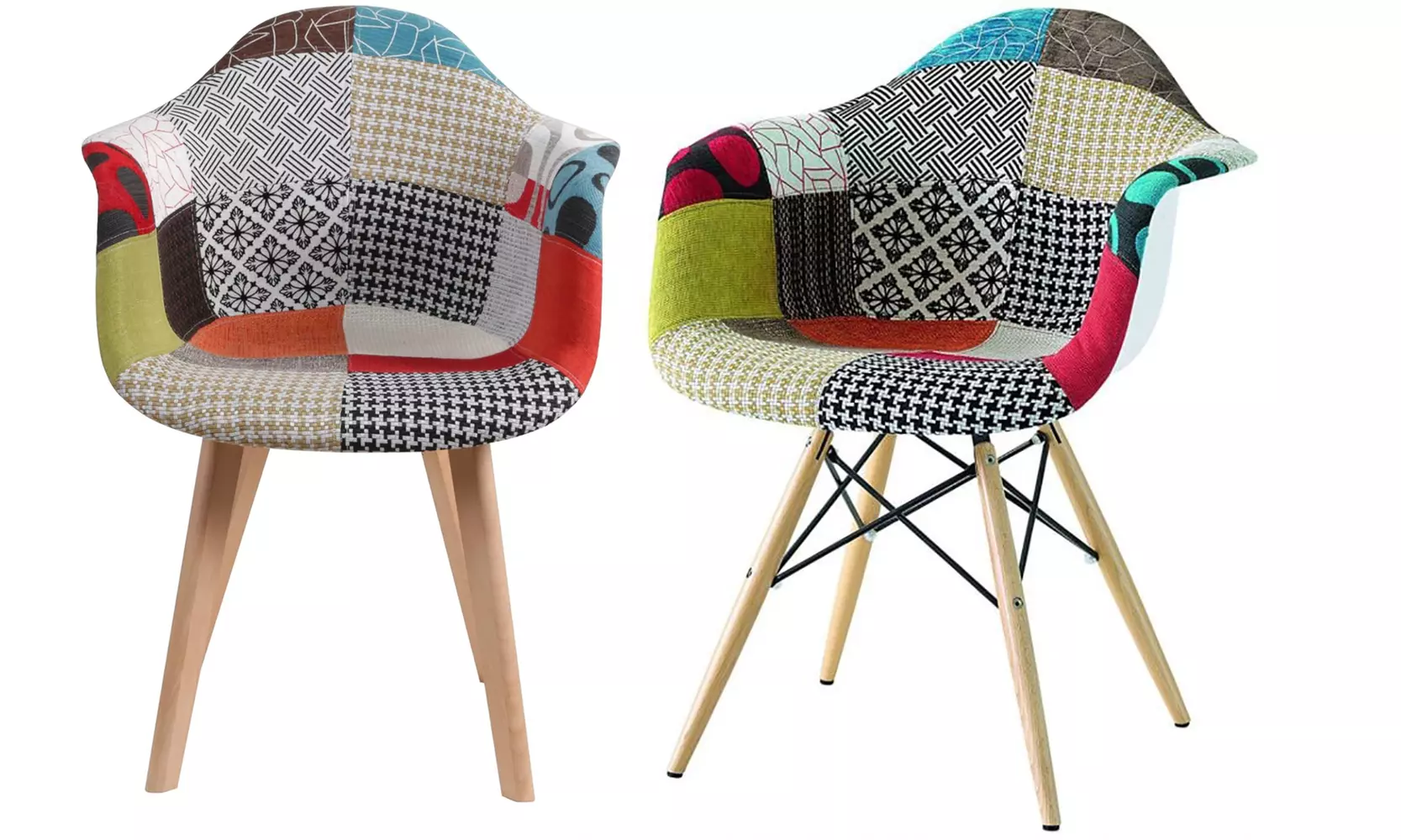 Kit di 2 poltroncine Picasso Patchwork in legno di faggio e metallo