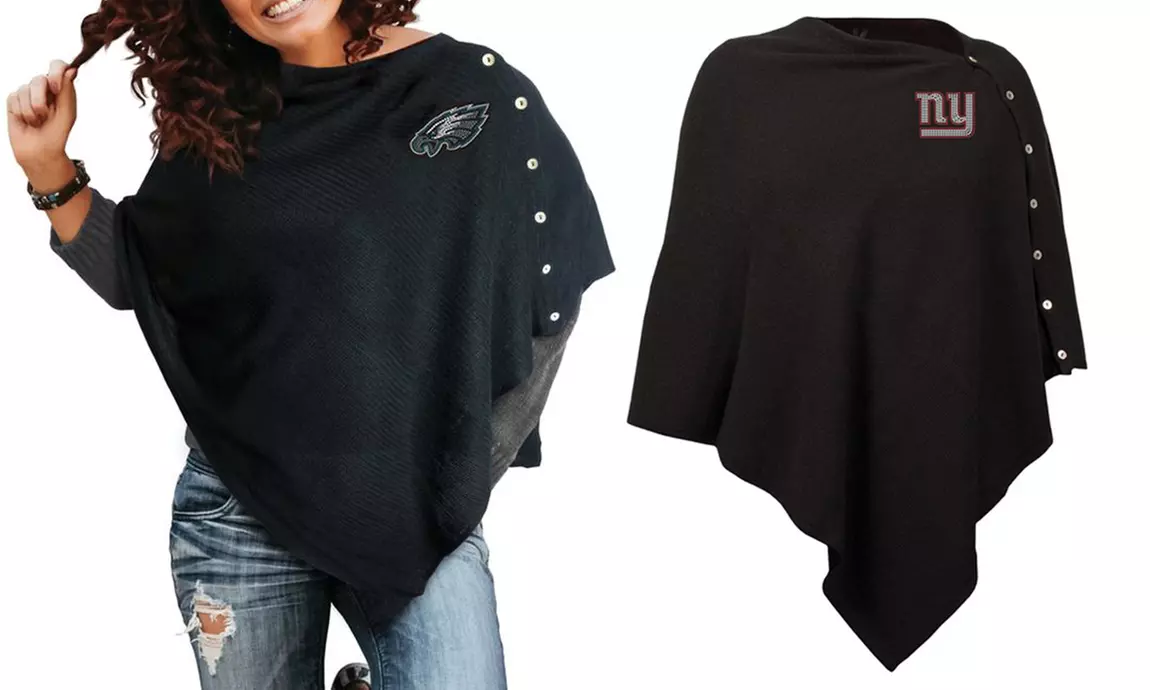 Little Earth NFL Women's Blackout Knit Button Poncho - Miami Dolphins - Primary Image