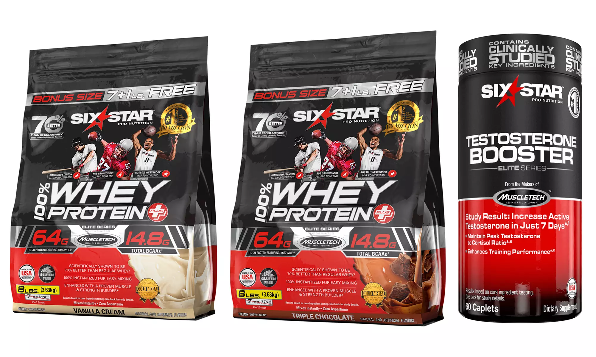 Six Star Whey Protein Plus Chocolate or Vanilla (8lb.) and Test Booster (60-Count) - Primary Image