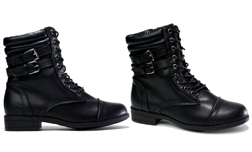 Image 1: Women's Lace-Up Biker Boots