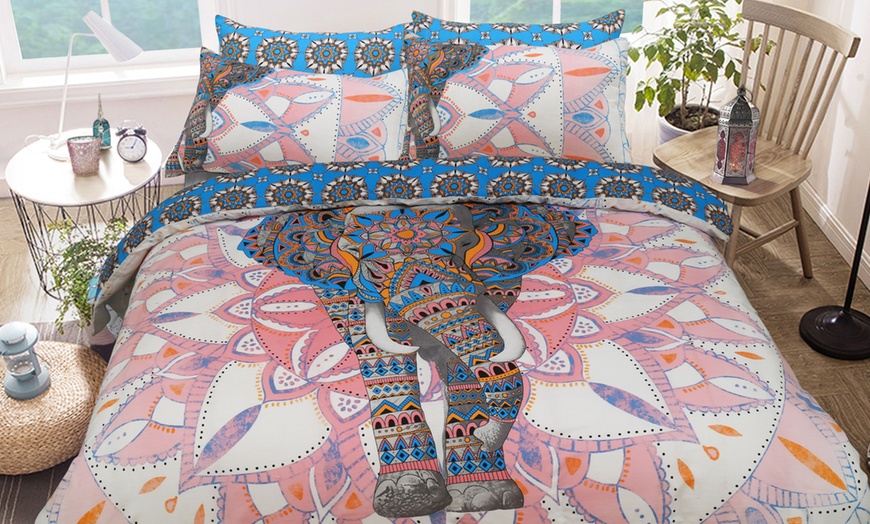 Image 10: Elephant Mandala Design Reversible Duvet Set