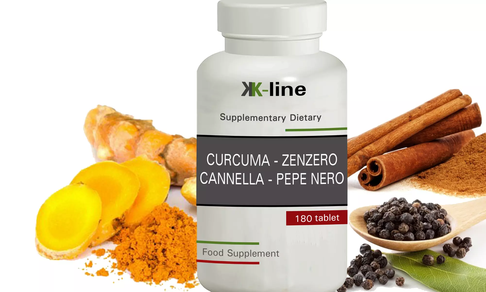 60, 120, 180, 360 ou 720 comprimés de compléments alimentaires à base de curcuma de la marque K-line - Primary Image