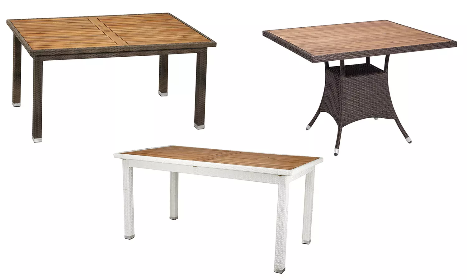 Gartenfreude Polyrattan-Tische mit Akazienholzplatte in Mocca, Cappuccino oder Weiß - Primary Image