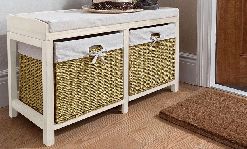 Image 1: Storage Bench with Wicker Baskets