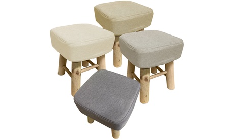 Sgabello poggiapiedi quadrato con gambe di legno e seduta imbottita, disponibile in 4 colori