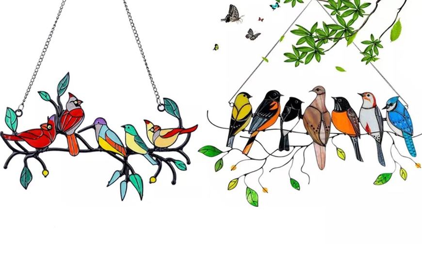 Image 5: Stained Glass Effect Birds Decorations Set