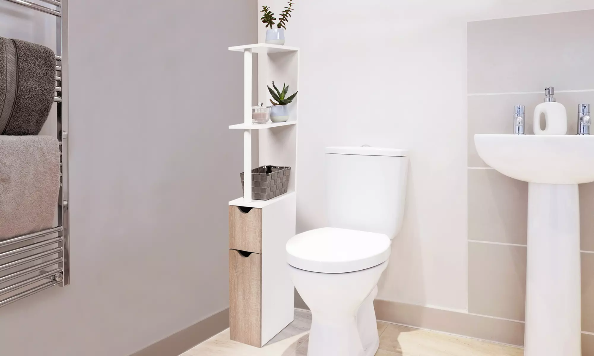 Meuble de rangement de toilettes ou salle de bains avec étagères - Primary Image