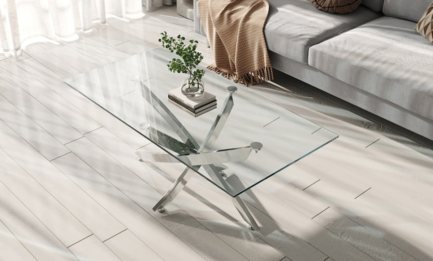 Image 5: Clear Glass Top Coffee End Table