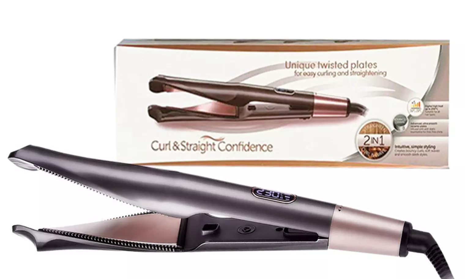 Hair Straightener Curling Iron 2 in 1 Tourmaline Twisted Slanted Flat Iron - Primary Image