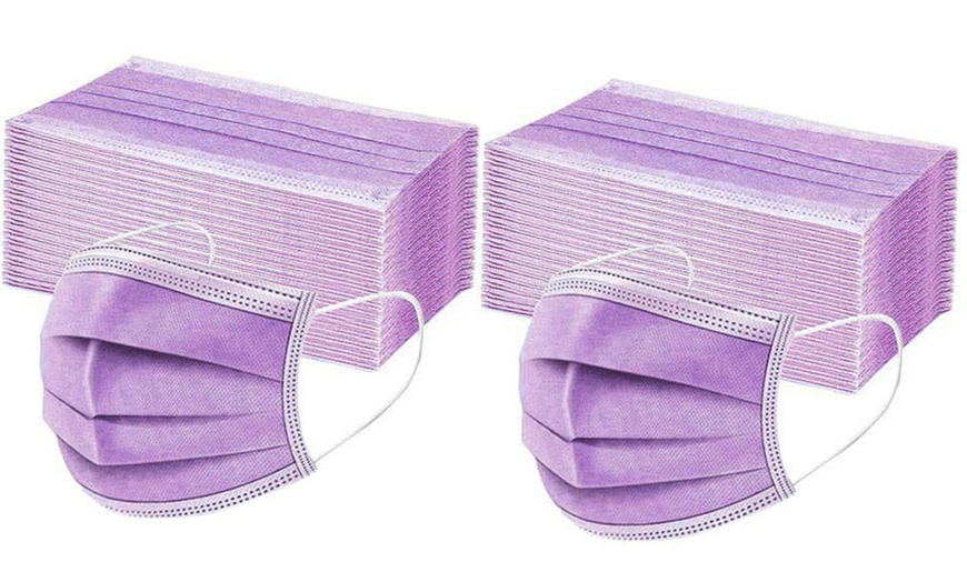 Image 2: Purple Disposable Face Masks