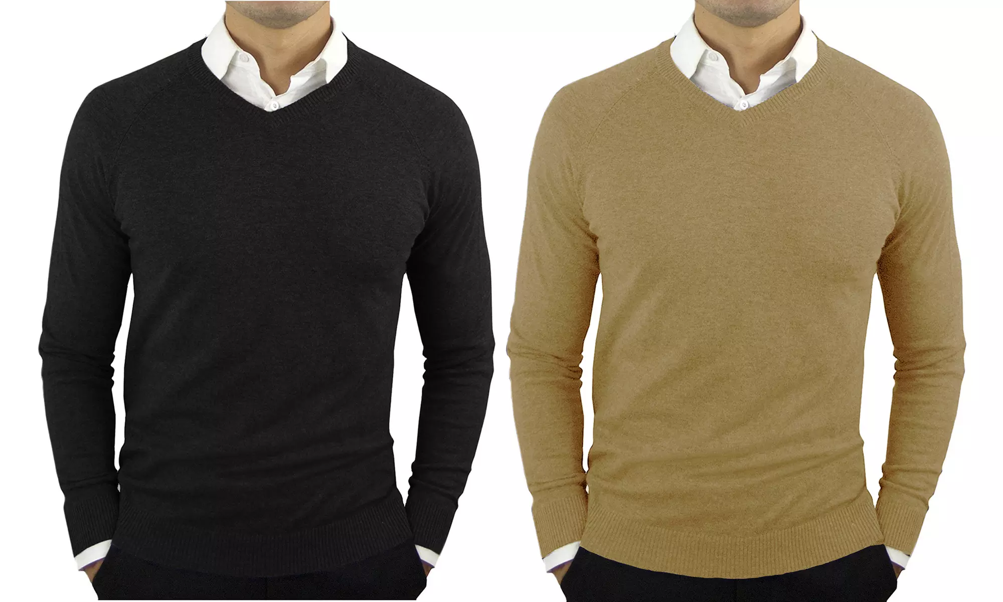 2 maglioni con scollo a V in cashmere e lana da uomo
