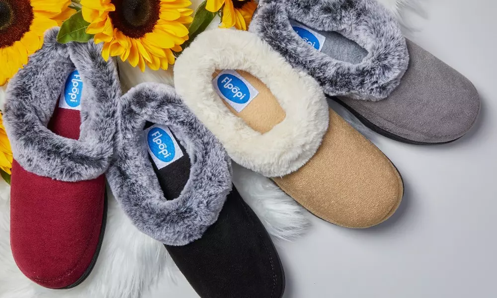 Floopi Women's Two-Tone Fur-Collar Fuzzy Slippers - Primary Image