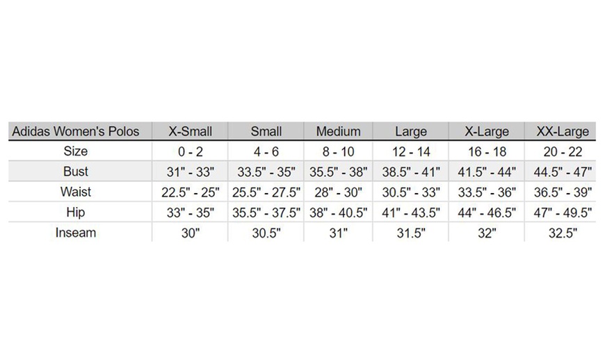 adidas polo size chart