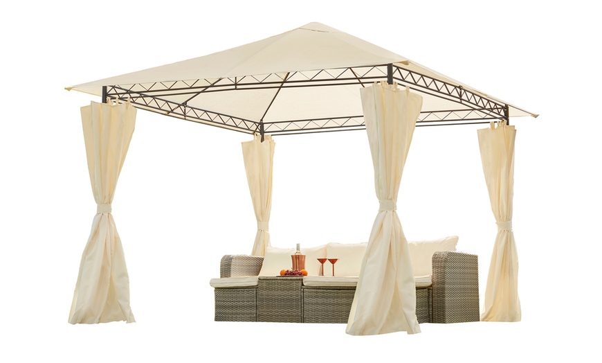 Image 4: Garden Gear 3m x 3m Metal Gazebo with Cream Roof and Curtains