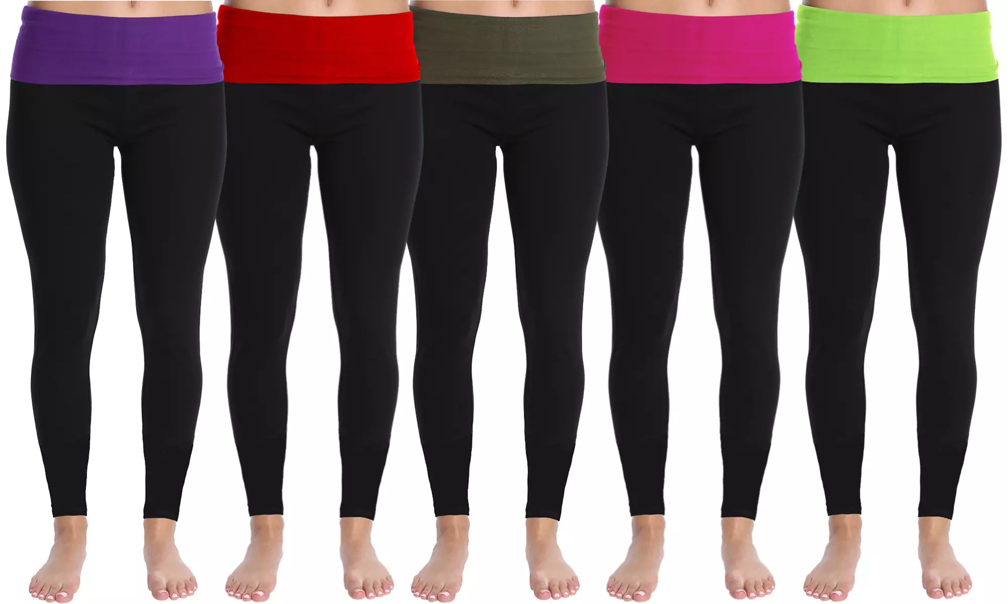 Blis Women's Yoga Leggings Pants with Fold-Over Color Waistband - Primary Image