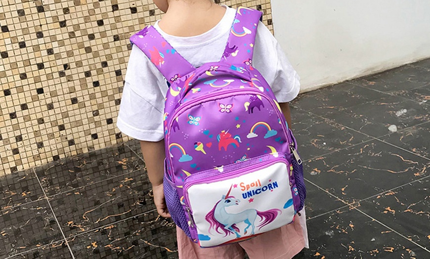 Image 1: Cartoon Unicorn School Backpack for Kids