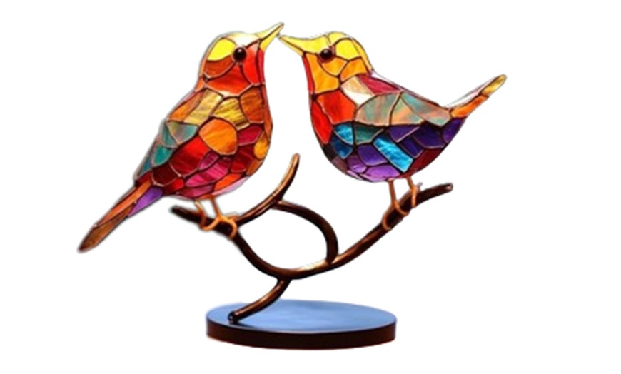 Image 4: Up to Five Stained Metal Birds on a Metal Branch Ornament 