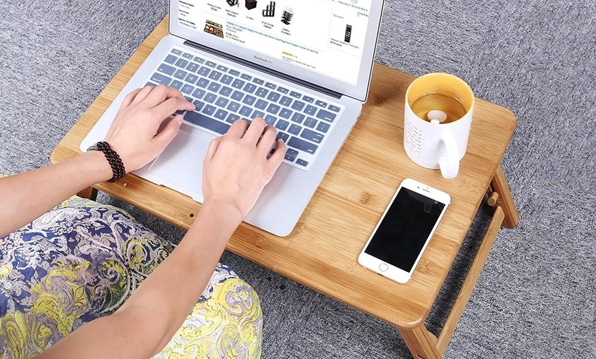 Image 1: Foldable Wooden Laptop Stand