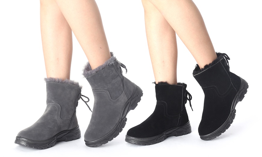 Image 1: Faux Fur Lined Ankle Boots