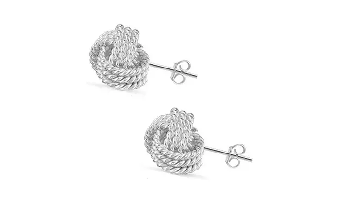 Italian Made 925 Sterling Silver Twist Love Knot Stud Earrings