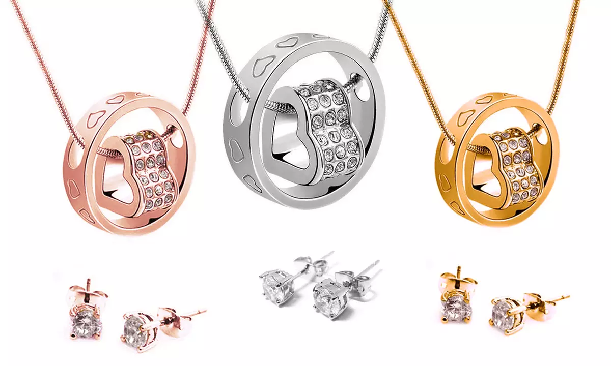 One, Two or Three Heart Duo Jewellery Sets Made with Crystals from Swarovski® - Primary Image