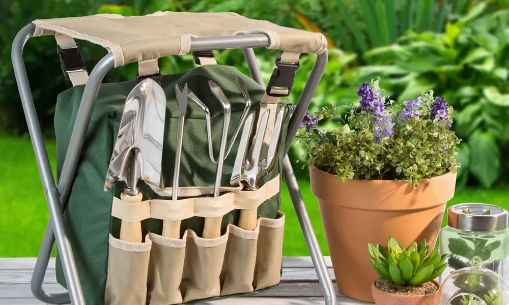 Pure Garden Folding Stool with Tool Bag and Tool Set (7-Piece) - Primary Image
