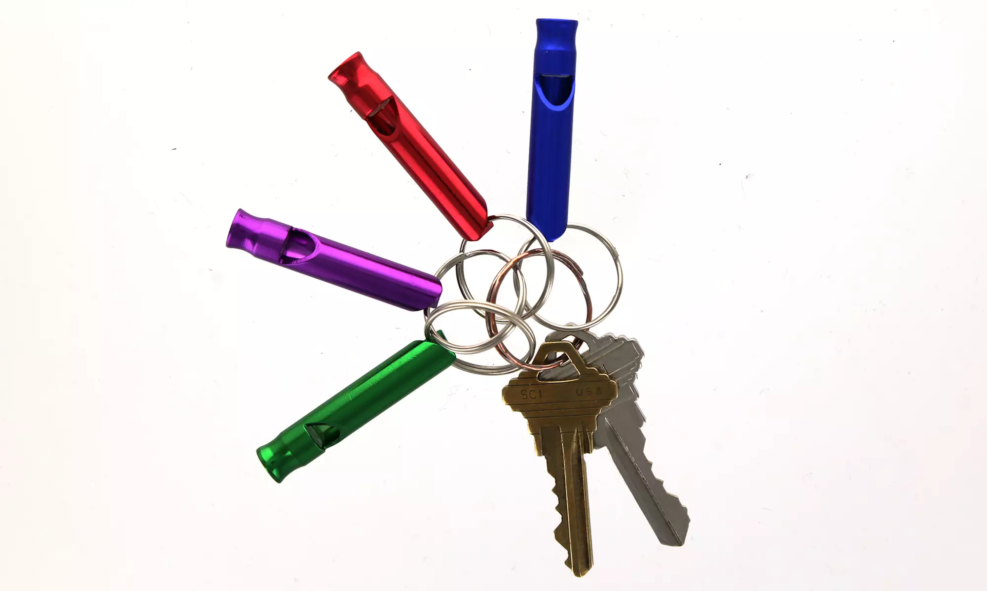 Small Safety Whistle 4" Keychains in Assorted Colors (4-Pack) - Primary Image