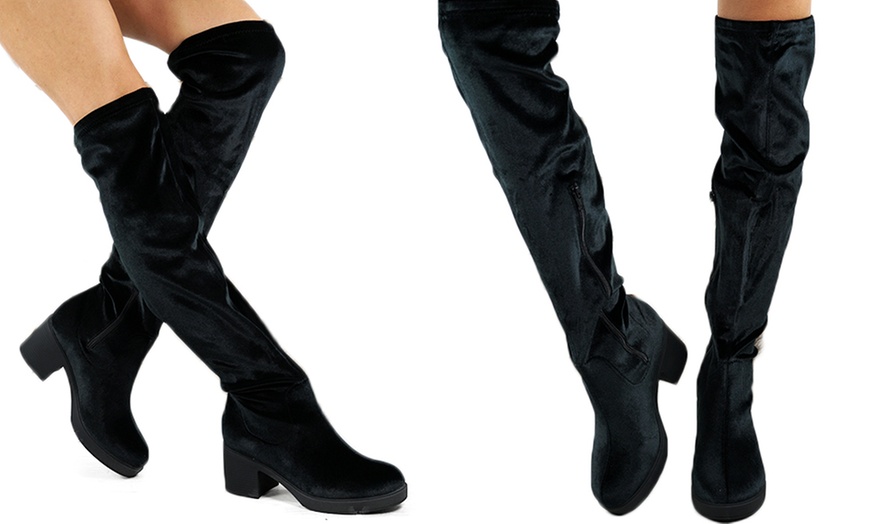 Image 1: Women's Black Velvet Boots