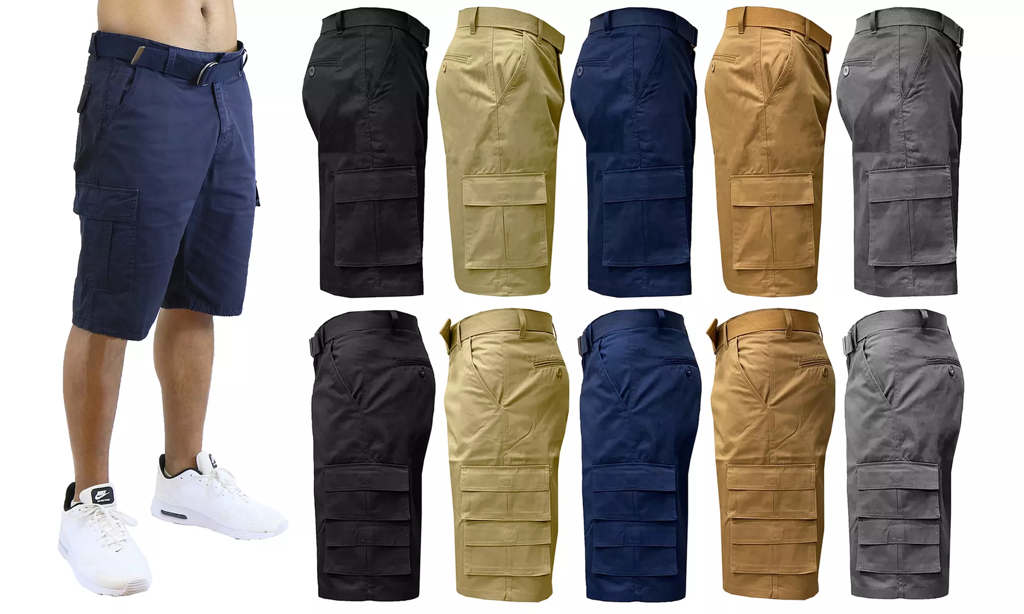 Men's 7-Pocket Belted 13" Cargo Shorts (30–42) - Primary Image