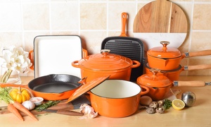  Three-Piece or Eight-Piece Cast Iron Cookware Set in Choice of Colour 