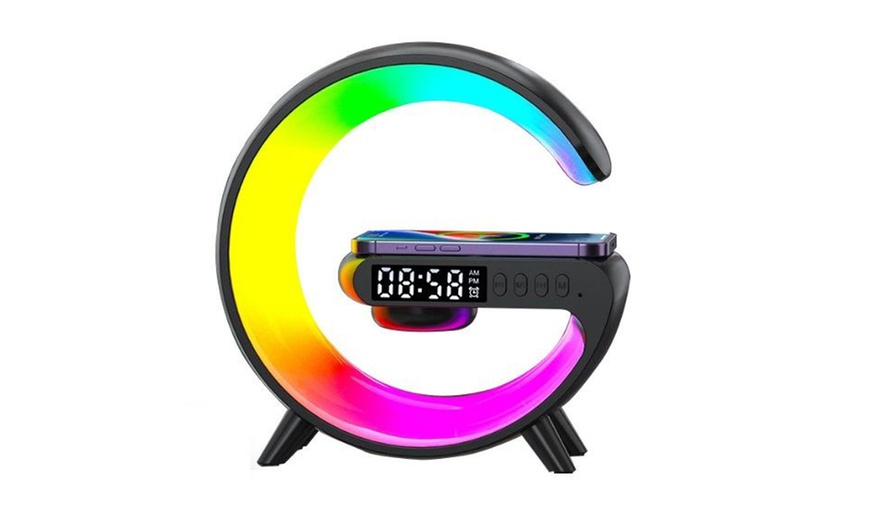 Image 3: Smart LED Lamp G Bluetooth Speaker Wireless Charger Light Alarm Clock