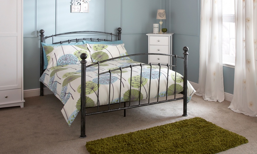 Image 1: Pewter-Finish Metal Bed Frame