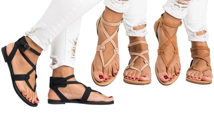 Image 1: Low Heel Slip-On Sandals
